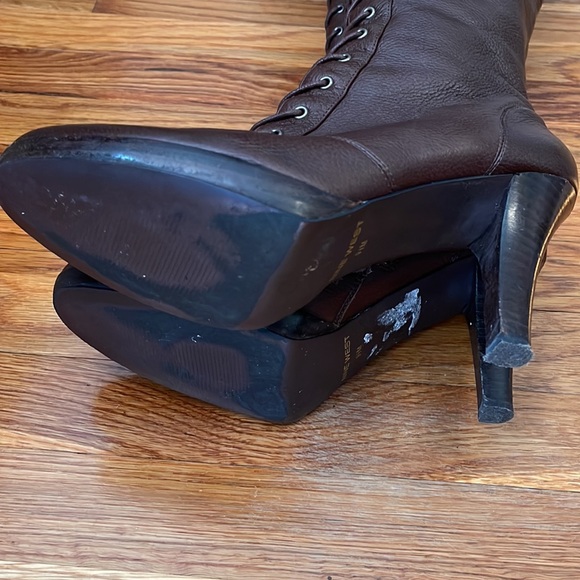 Dark Brown Tall Leather Boots with Laces and side zipper GORGEOUS for fall π - Picture 9 of 9